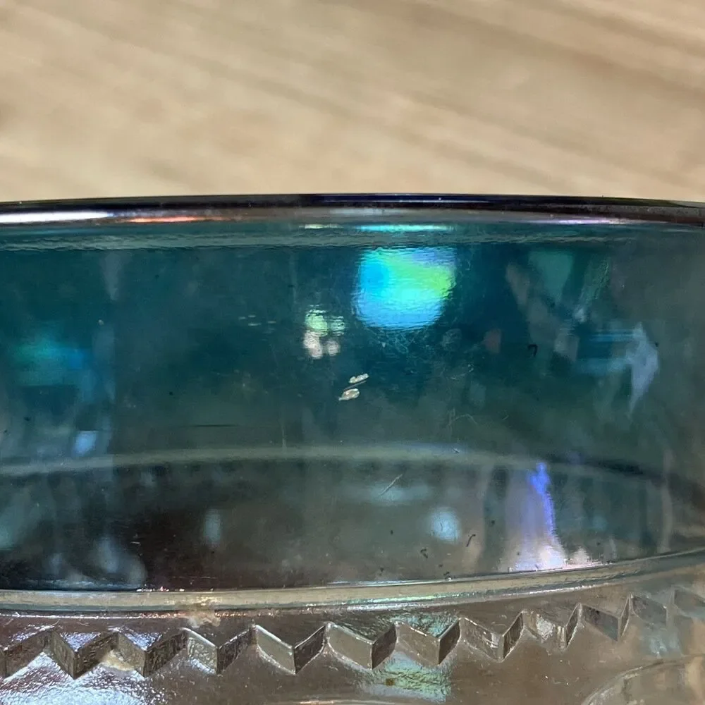 VTG KINGS CROWN TIFFIN BLUE IRIDESCENT RIM 4